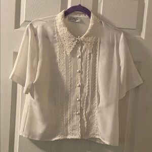 Elegant White Lace Trim Blouse